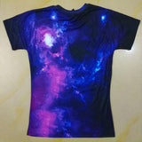 Blue Space Galaxy Cat with Glasses 3D T-shirt