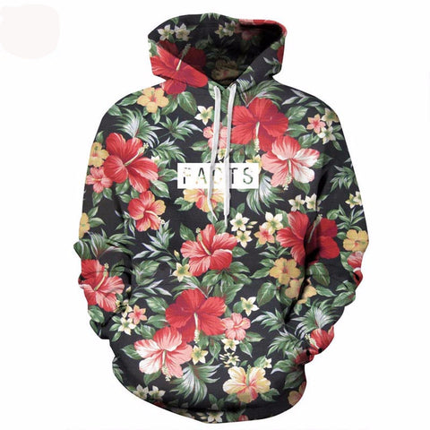Autumn Winter Fashion Red Flowers Green Leaves Hoodies for Men/women