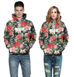 Autumn Winter Fashion Red Flowers Green Leaves Hoodies for Men/women