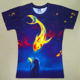 Space Galaxy Cat Kiss Golden Fish T-shirt for Men/Women