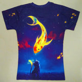 Space Galaxy Cat Kiss Golden Fish T-shirt for Men/Women