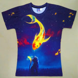 Space Galaxy Cat Kiss Golden Fish T-shirt for Men/Women
